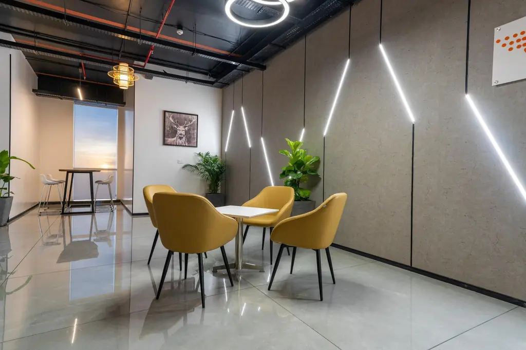 Office lounge with mustard chairs