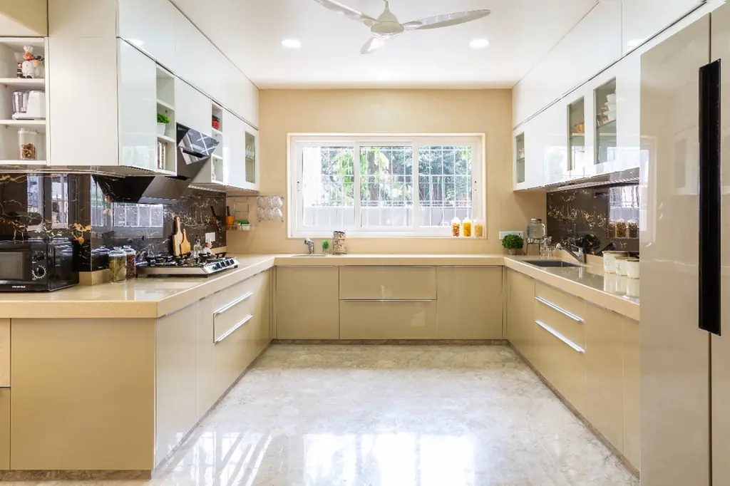 Cream U-shaped modular kitchen